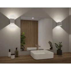 LED-seinävalaisin Paulmann Nyara, IP44, 3000K, 100x100mm, 2x1W / 1W, akkukäyttöinen, hämäräohjattu liiketunnistin (HF), valkoinen