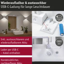 LED-seinävalaisin Paulmann Nyara, IP44, 3000K, 100x100mm, 2x1W / 1W, akkukäyttöinen, hämäräohjattu liiketunnistin (HF), valkoinen
