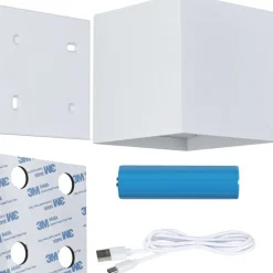 LED-seinävalaisin Paulmann Nyara, IP44, 3000K, 100x100mm, 2x1W / 1W, akkukäyttöinen, hämäräohjattu liiketunnistin (HF), valkoinen