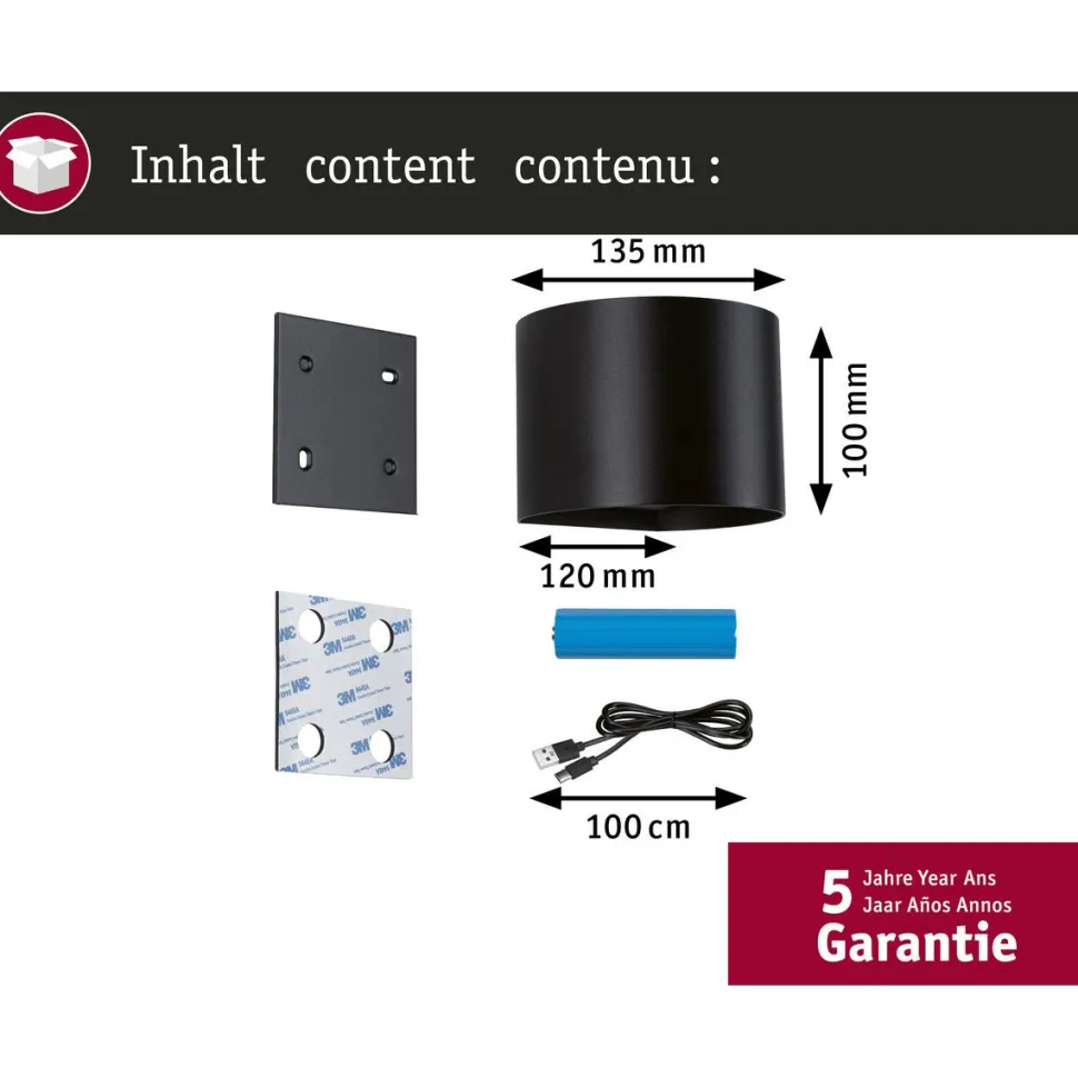 LED-seinävalaisin Paulmann Nyora, IP44, 3000K, 135x120mm, 2x1W / 1W, akkukäyttöinen, hämäräohjattu liiketunnistin (HF), valkoinen
