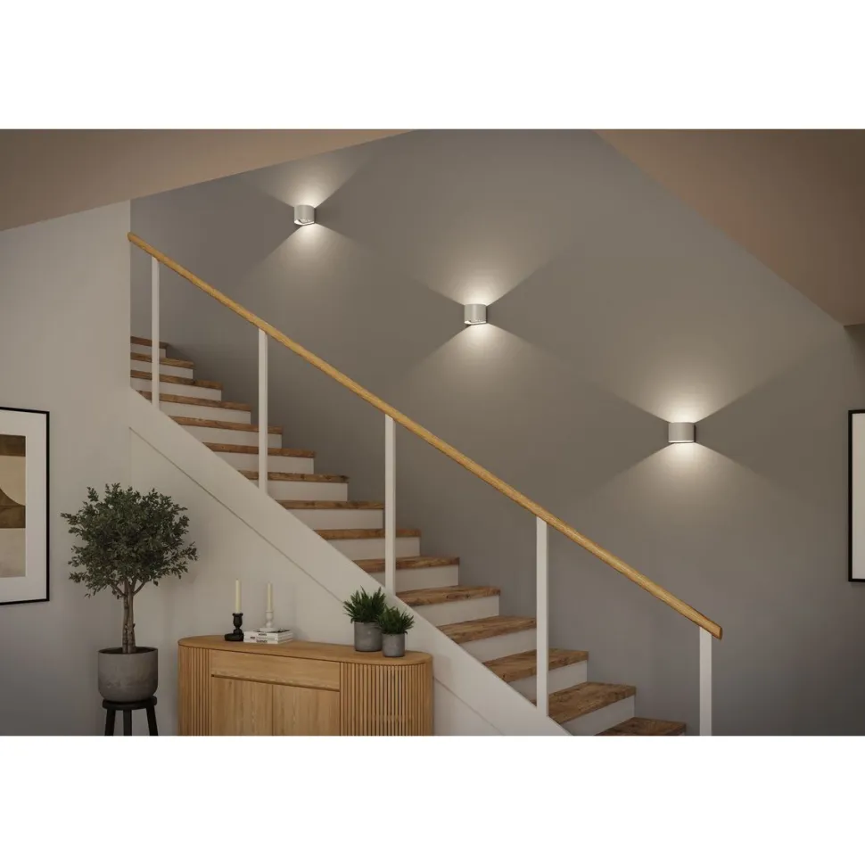 LED-seinävalaisin Paulmann Nyora, IP44, 3000K, 135x120mm, 2x1W / 1W, akkukäyttöinen, hämäräohjattu liiketunnistin (HF), valkoinen
