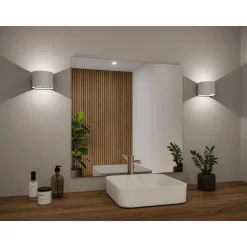 LED-seinävalaisin Paulmann Nyora, IP44, 3000K, 135x120mm, 2x1W / 1W, akkukäyttöinen, hämäräohjattu liiketunnistin (HF), valkoinen