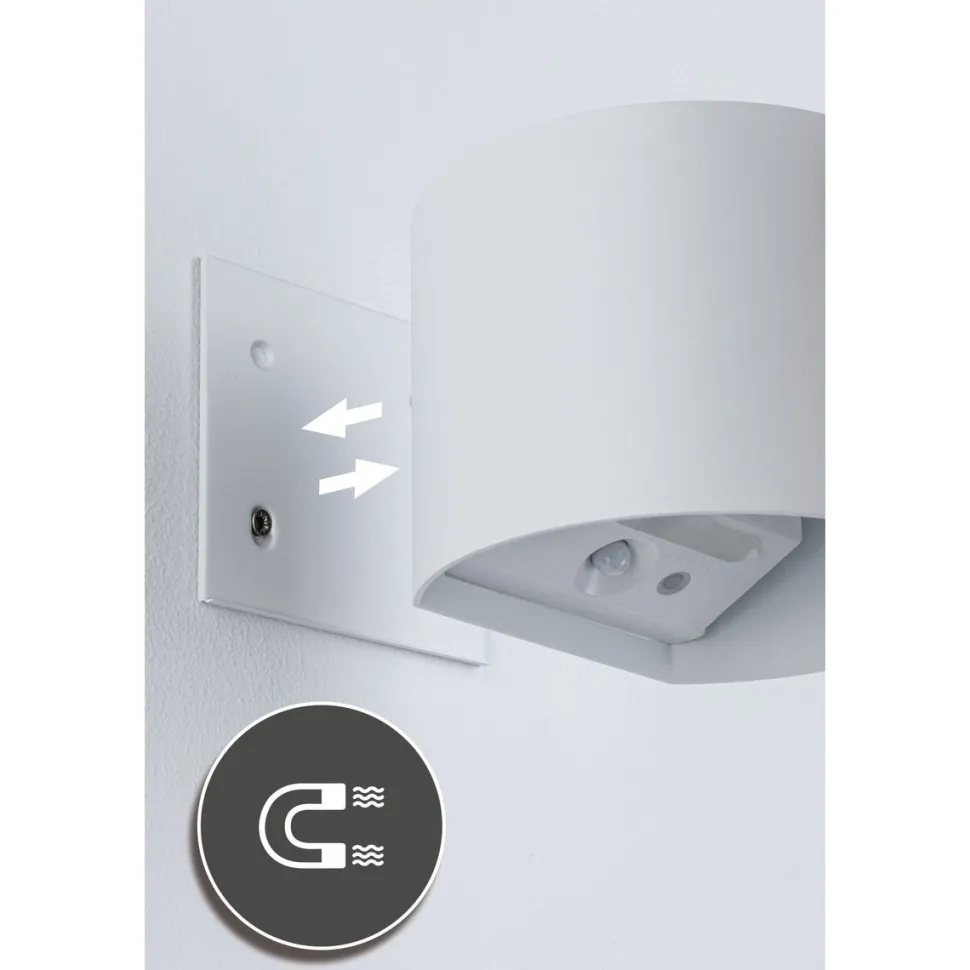 LED-seinävalaisin Paulmann Nyora, IP44, 3000K, 135x120mm, 2x1W / 1W, akkukäyttöinen, hämäräohjattu liiketunnistin (HF), valkoinen