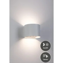 LED-seinävalaisin Paulmann Nyora, IP44, 3000K, 135x120mm, 2x1W / 1W, akkukäyttöinen, hämäräohjattu liiketunnistin (HF), valkoinen