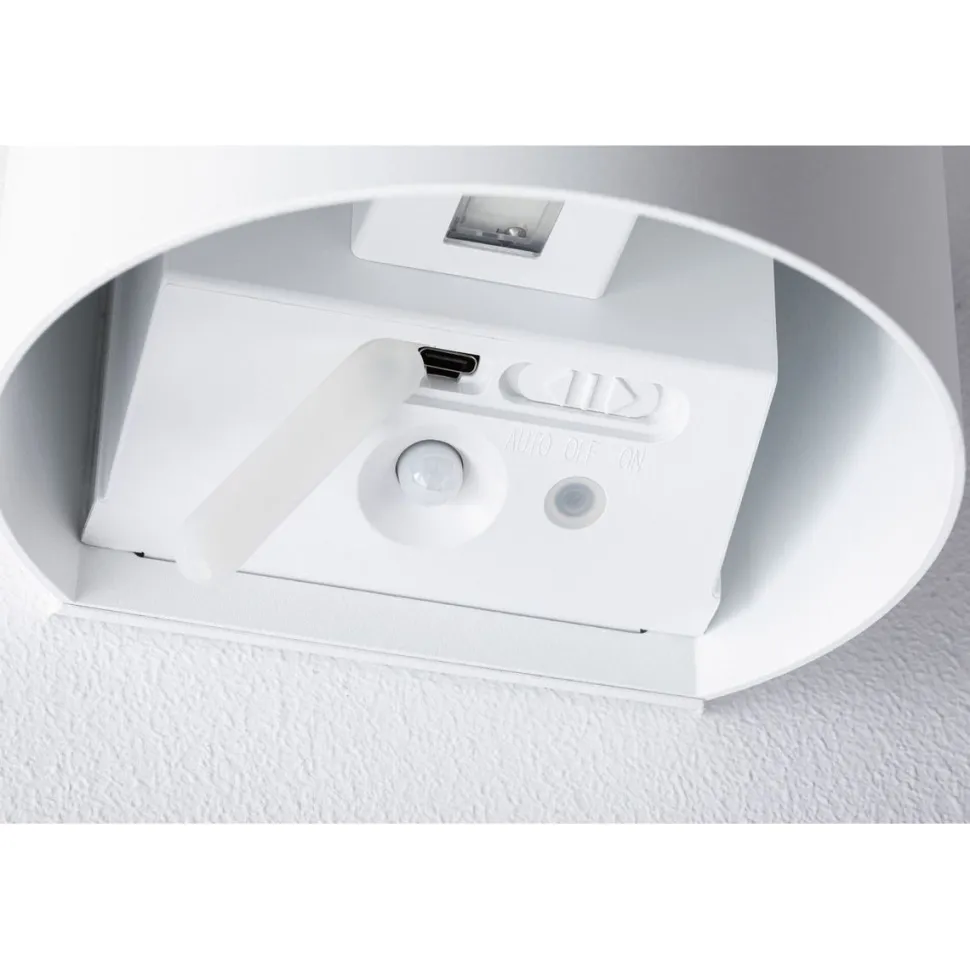 LED-seinävalaisin Paulmann Nyora, IP44, 3000K, 135x120mm, 2x1W / 1W, akkukäyttöinen, hämäräohjattu liiketunnistin (HF), valkoinen