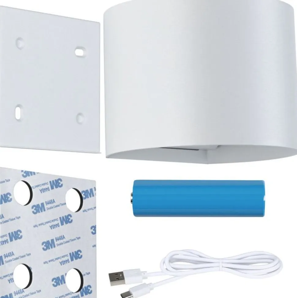LED-seinävalaisin Paulmann Nyora, IP44, 3000K, 135x120mm, 2x1W / 1W, akkukäyttöinen, hämäräohjattu liiketunnistin (HF), valkoinen