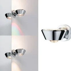LED-seinävalaisin Paulmann Sabik, IP44, 2700K, himmennettävä, kromi