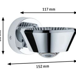 LED-seinävalaisin Paulmann Sabik, IP44, 2700K, himmennettävä, kromi