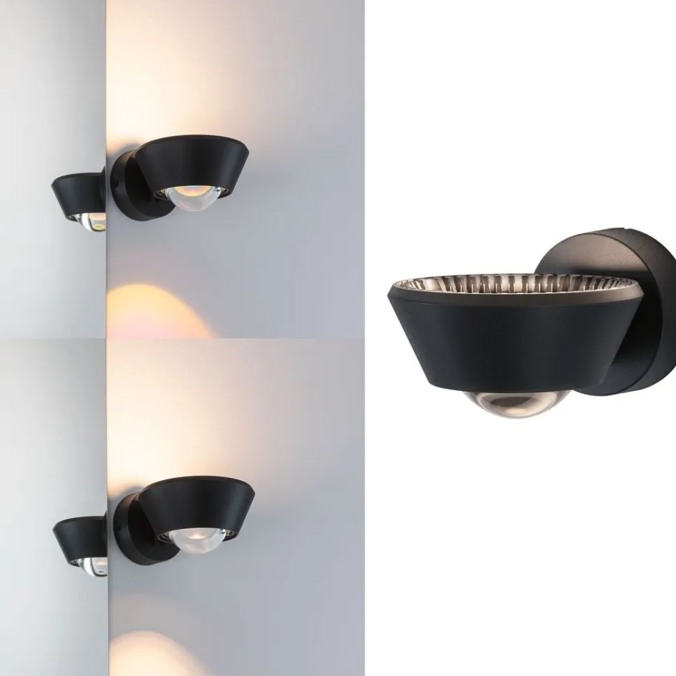 LED-seinävalaisin Paulmann Sabik, IP44, 2700K, himmennettävä, musta