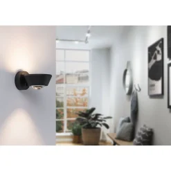 LED-seinävalaisin Paulmann Sabik, IP44, 2700K, himmennettävä, musta