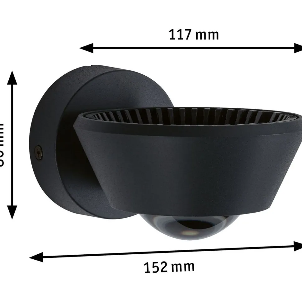 LED-seinävalaisin Paulmann Sabik, IP44, 2700K, himmennettävä, musta
