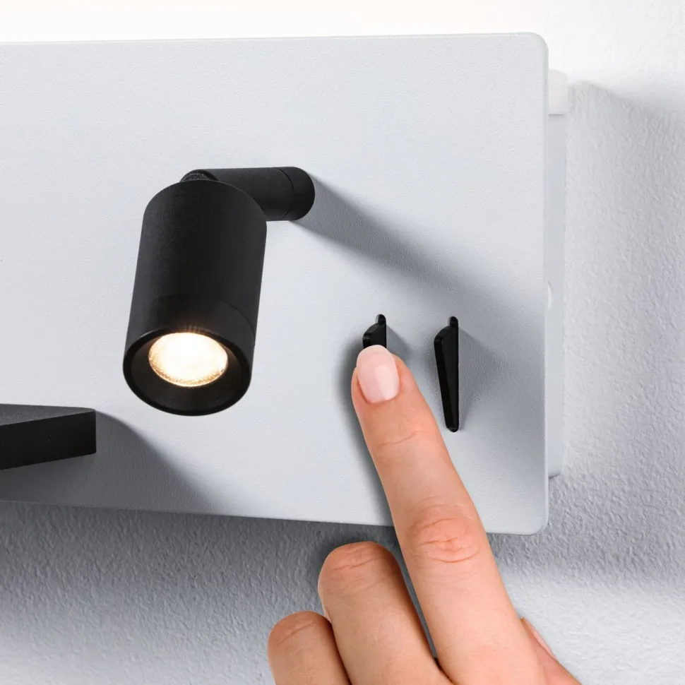 LED-seinävalaisin Paulmann Serra Left, USB C, 2700K, himmennettävä, mattavalkoinen/mattamusta