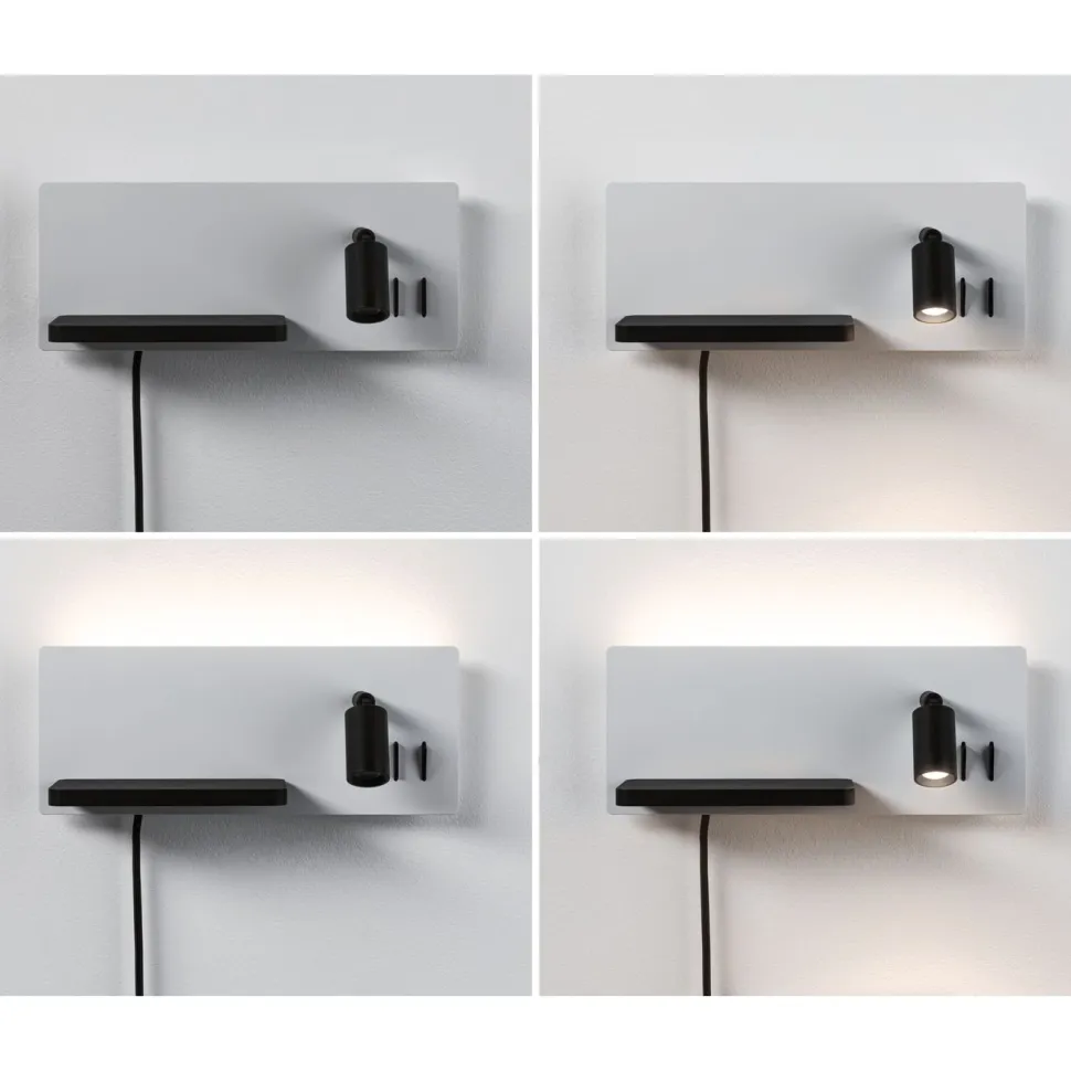 LED-seinävalaisin Paulmann Serra Right, USB C, 2700K, himmennettävä, mattavalkoinen/mattamusta