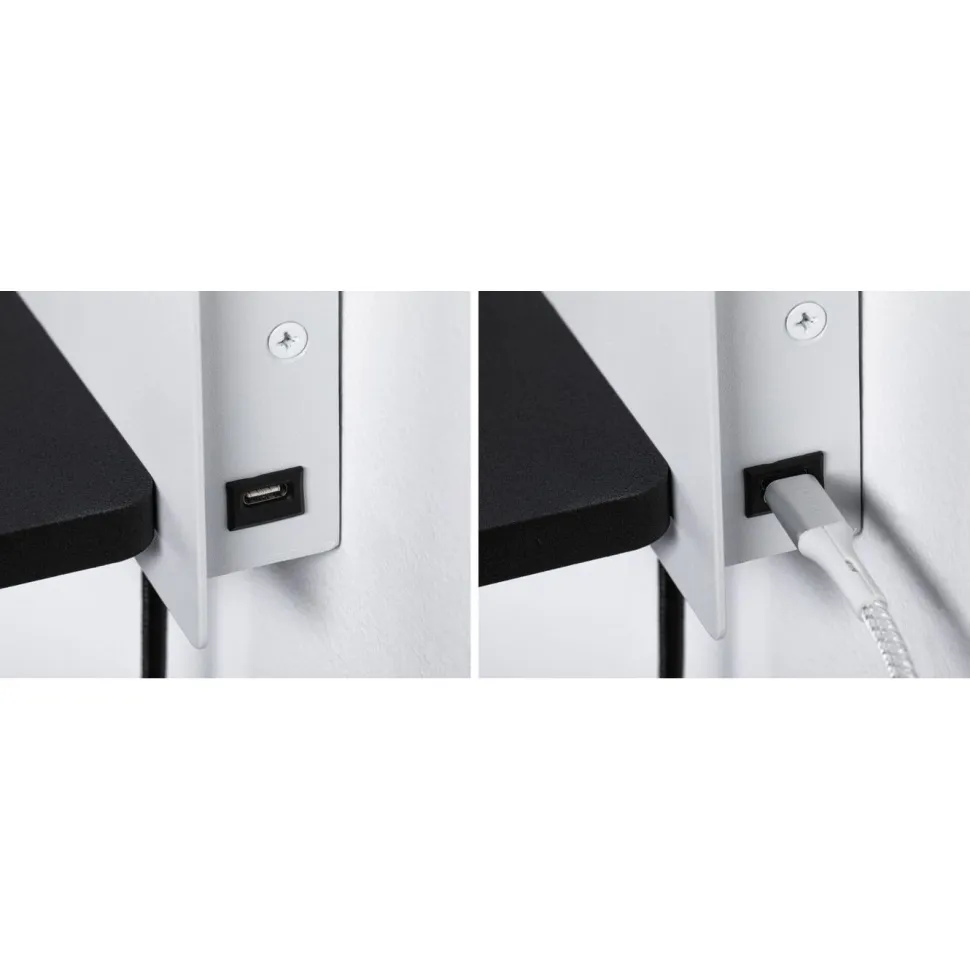 LED-seinävalaisin Paulmann Serra Right, USB C, 2700K, himmennettävä, mattavalkoinen/mattamusta