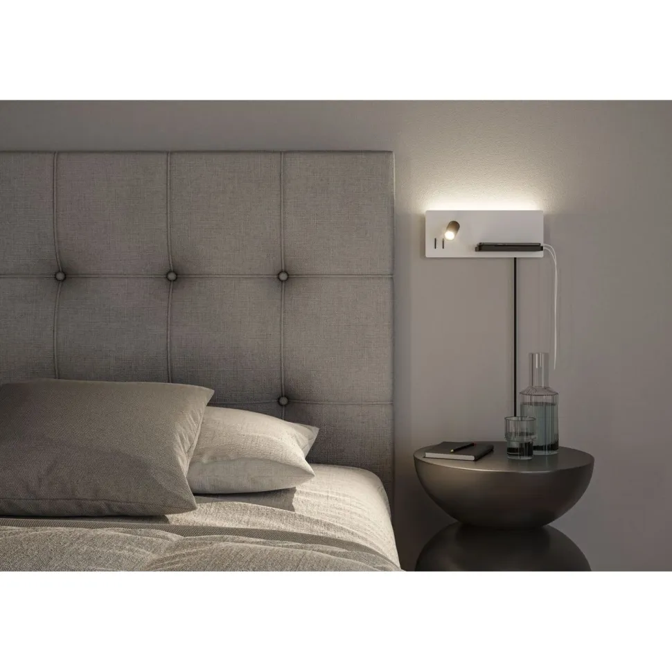 LED-seinävalaisin Paulmann Serra Right, USB C, 2700K, himmennettävä, mattavalkoinen/mattamusta