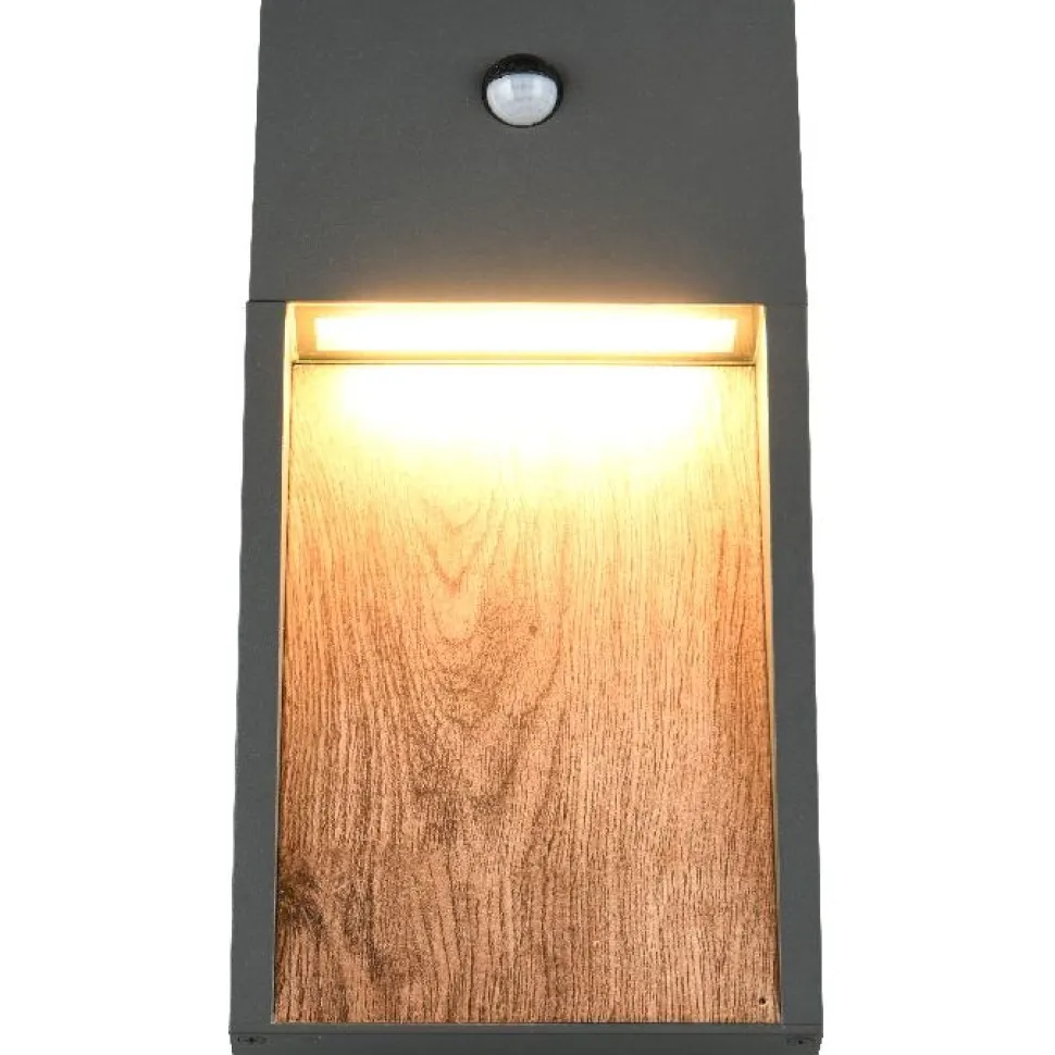 LED-seinävalaisin Trio Salmon, puu/antrasiitti, liiketunnistin