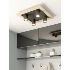 LED-Spottivalaisin Eglo Valcasotto 1 4-osainen 37x37cm musta/puu