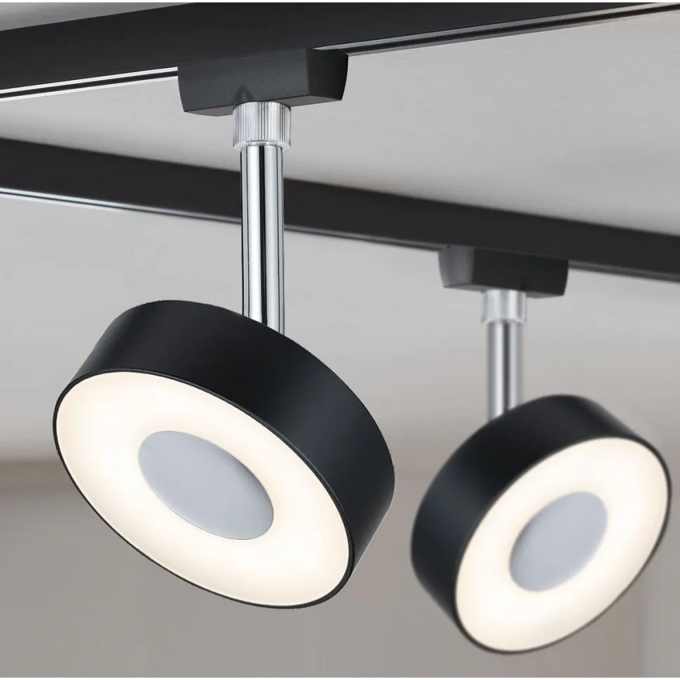 LED-Spottivalaisin kiskoon Paulmann URail Circle 147mm 2700K himmennettävä mattamusta/kromi