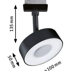 LED-spottivalaisin kiskoon Paulmann URail Circle Ø100mm 3-Step-Dim 210lm 5W 3000K himmennettävä signaalivalkoinen