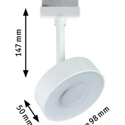 LED-spottivalaisin kiskoon Paulmann URail Circle Ø100mm 3-Step-Dim 220lm 5W 4000K himmennettävä signaalivalkoinen