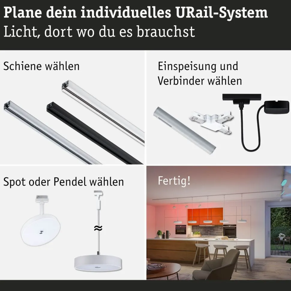 LED-spottivalaisin kiskoon Paulmann URail Smart Home Zigbee 3.0 Hildor, Ø18cm, 500lm, 7.5W, RGBW+, himmennettävä, 230V, mattamusta