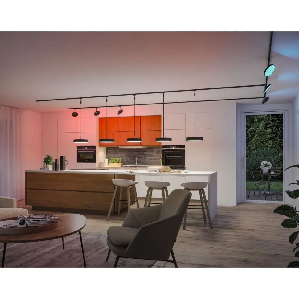 LED-spottivalaisin kiskoon Paulmann URail Smart Home Zigbee 3.0 Hildor, Ø18cm, 500lm, 7.5W, RGBW+, himmennettävä, 230V, mattamusta