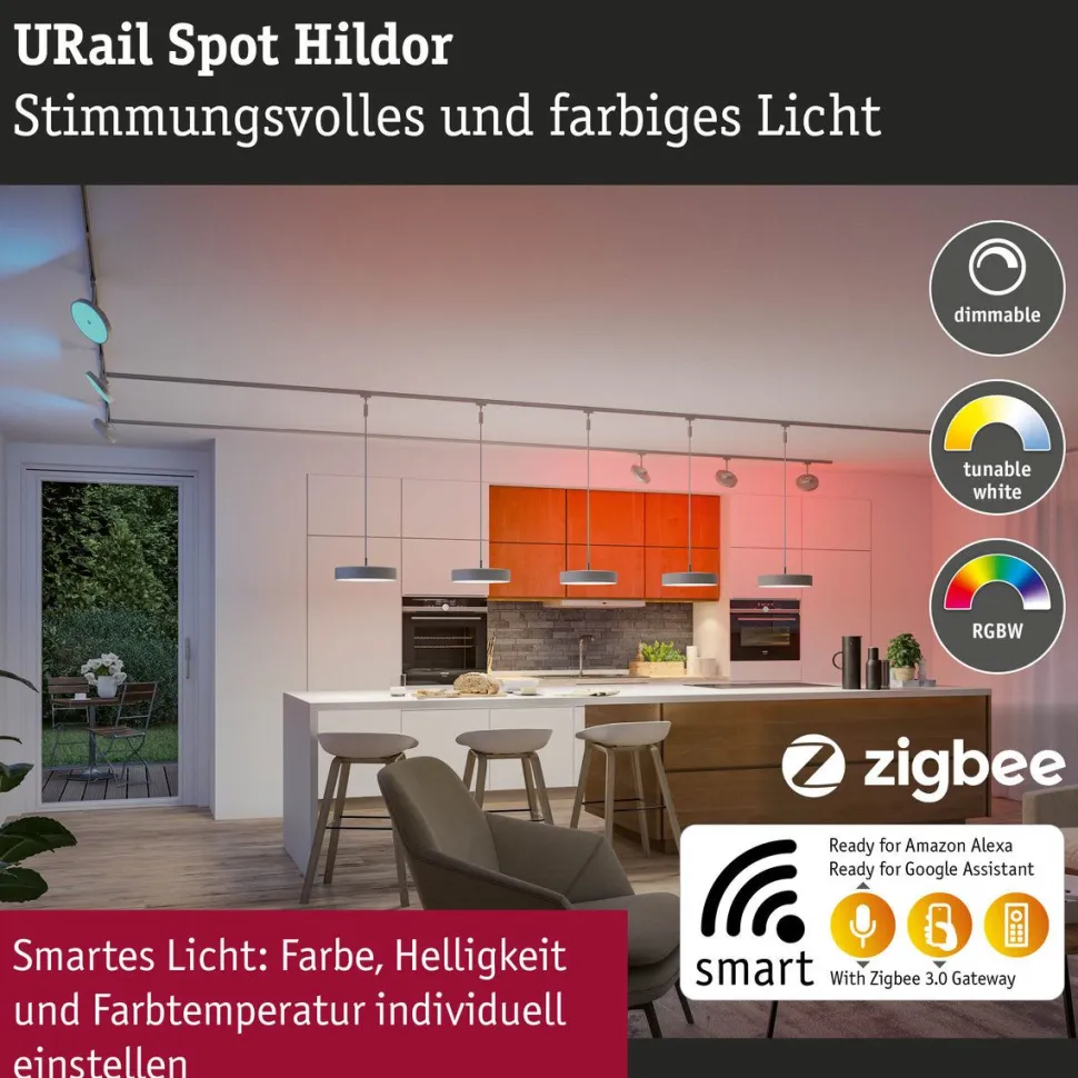 LED-spottivalaisin kiskoon Paulmann URail Smart Home Zigbee 3.0 Hildor, Ø18cm, 500lm, 7.5W, RGBW+, himmennettävä, 230V, mattamusta