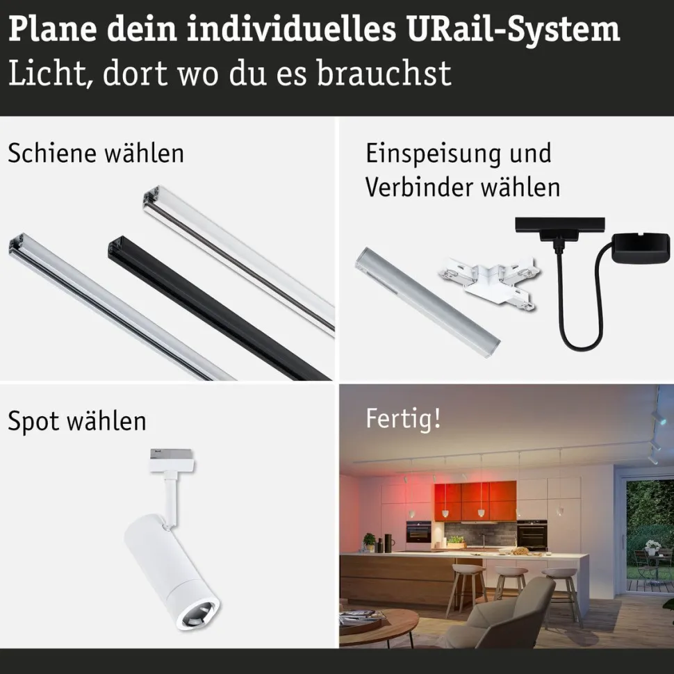 LED-spottivalaisin kiskoon Paulmann URail Smart Home Zigbee 3.0 Tarie, Ø6cm, 230lm, 4.5W, RGBW+, himmennettävä, 230V, mattamusta