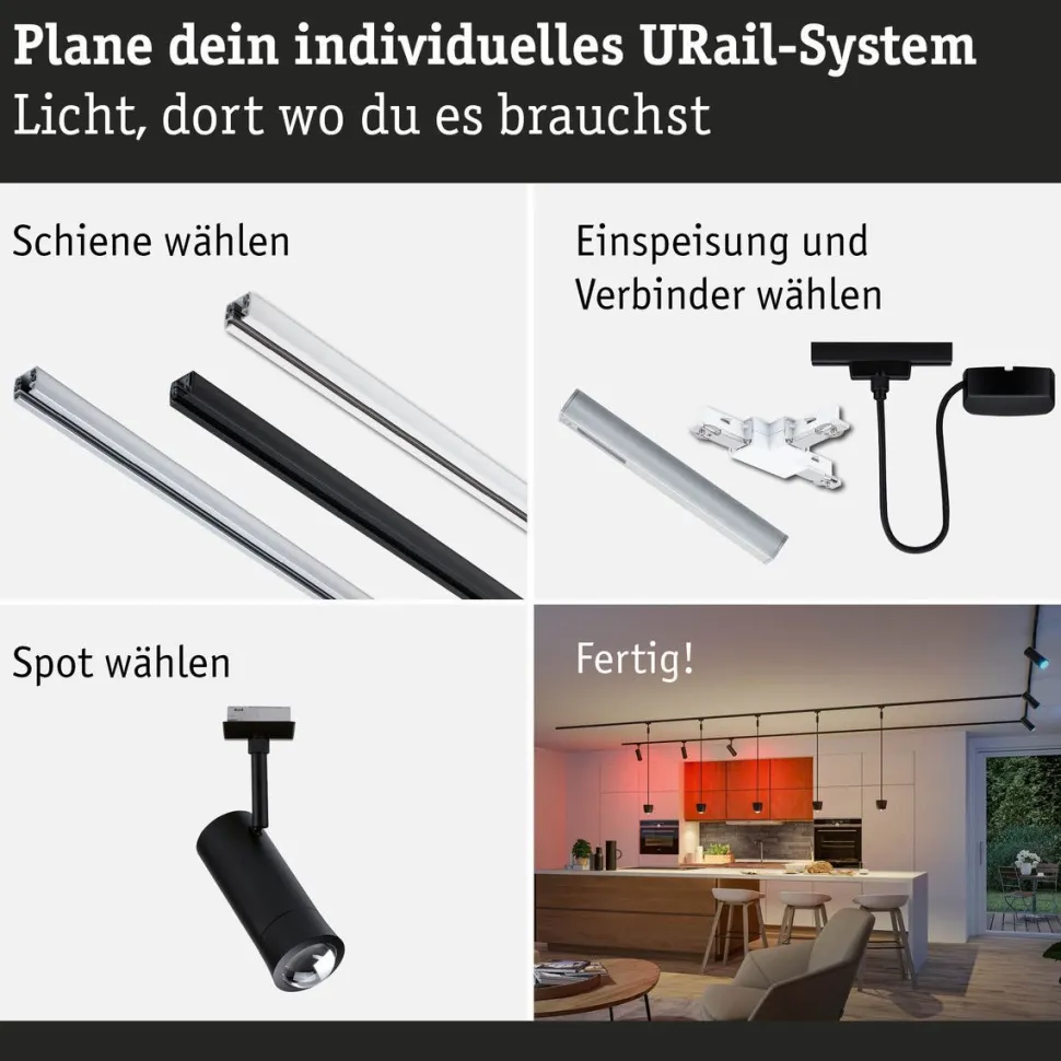 LED-spottivalaisin kiskoon Paulmann URail Smart Home Zigbee 3.0 Tarie, Ø6cm, 230lm, 4.5W, RGBW+, himmennettävä, 230V, mattamusta