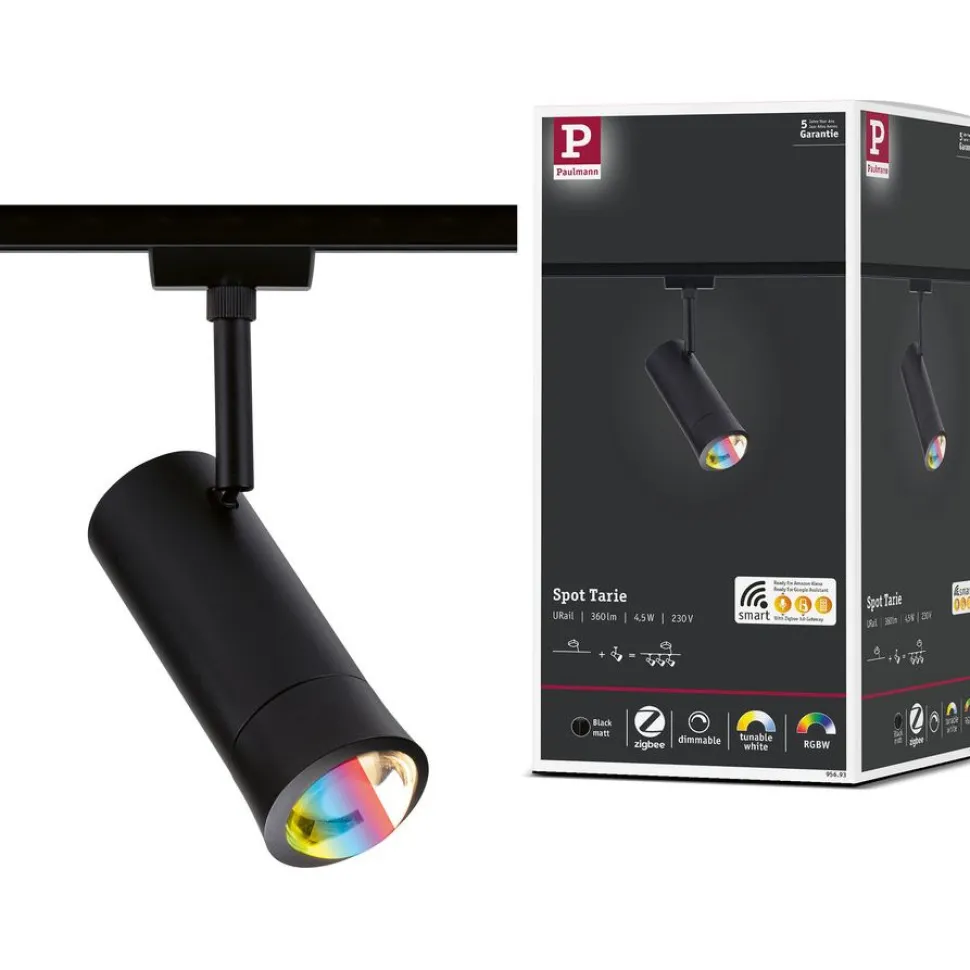 LED-spottivalaisin kiskoon Paulmann URail Smart Home Zigbee 3.0 Tarie, Ø6cm, 230lm, 4.5W, RGBW+, himmennettävä, 230V, mattamusta