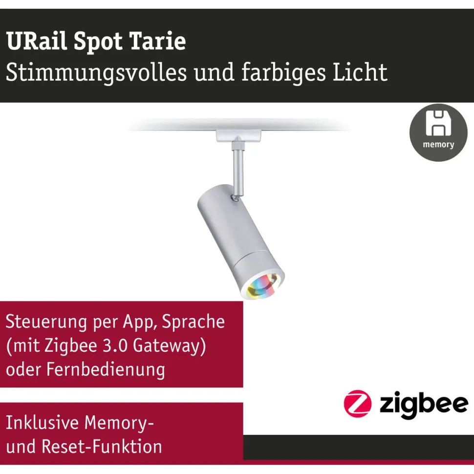 LED-spottivalaisin kiskoon Paulmann URail Smart Home Zigbee 3.0 Tarie, Ø6cm, 230lm, 4.5W, RGBW+, himmennettävä, 230V, mattamusta