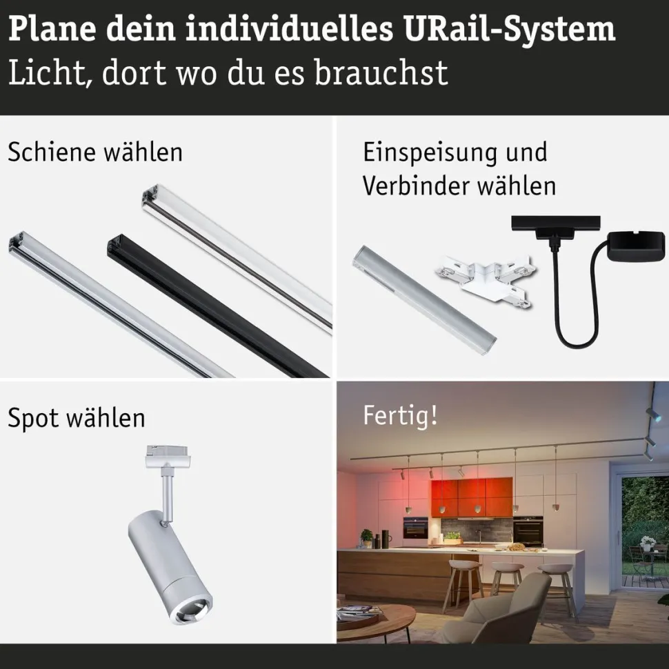 LED-spottivalaisin kiskoon Paulmann URail Smart Home Zigbee 3.0 Tarie, Ø6cm, 230lm, 4.5W, RGBW+, himmennettävä, 230V, mattamusta