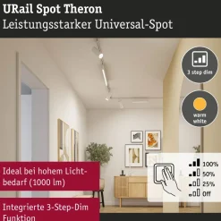 LED-spottivalaisin kiskoon Paulmann URail Theron, Ø6.2cm, 1100lm, 11W, 4000K, himmennettävä, 230V, mattamusta
