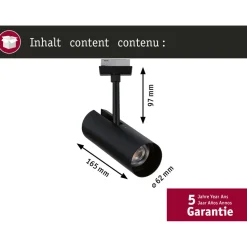 LED-spottivalaisin kiskoon Paulmann URail Theron, Ø6.2cm, 1100lm, 11W, 4000K, himmennettävä, 230V, mattamusta