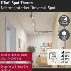 LED-spottivalaisin kiskoon Paulmann URail Theron, Ø6.2cm, 1100lm, 11W, 4000K, himmennettävä, 230V, mattamusta