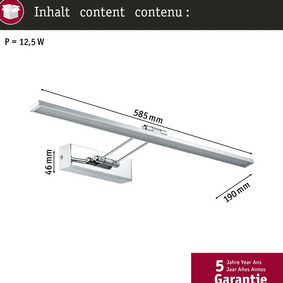 LED-tauluvalaisin Paulmann Galeria, 29cm, 2700K, 450lm, 5W, harjattu nikkeli/kromi