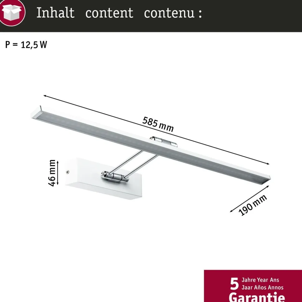 LED-tauluvalaisin Paulmann Galeria, 29cm, 2700K, 450lm, 5W, harjattu nikkeli/kromi