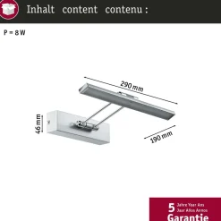 LED-tauluvalaisin Paulmann Galeria, 29cm, 2700K, 450lm, 5W, harjattu nikkeli/kromi