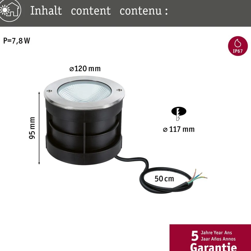 LED-terassivalaisin Paulmann Floor, IP67, 12cm, 3000K, rst