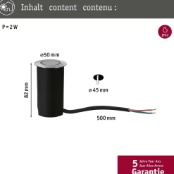 LED-terassivalaisin Paulmann House, IP67, 50mm, 3000K, 2W, 20lm, rst