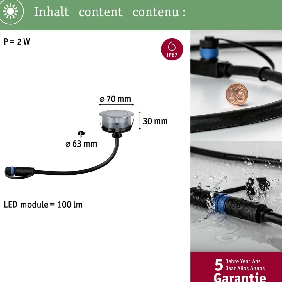 LED-terassivalaisin Paulmann Plug & Shine Floor, IP67, 2200K, 2W, hopea