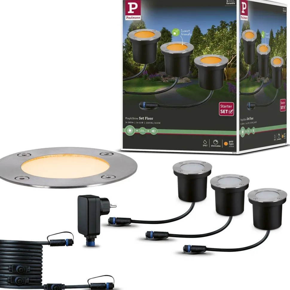 LED-terassivalaisinsarja Paulmann Plug & Shine Floor, IP67, 2200K, 3x4.5W, antrasiitti