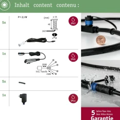 LED-terassivalaisinsarja Paulmann Plug & Shine MicroPen II, 5-osainen, IP67, 3000K, hopea