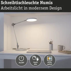 LED-työpöytävalaisin Paulmann Numis, 44cm, 1000lm, 11W, säädettävä värilämpötila, hopea