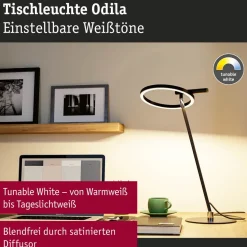 LED-työpöytävalaisin Paulmann Odila, 48.5cm, 650lm, 10.4W, säädettävä värilämpötila, mattamusta/kromi