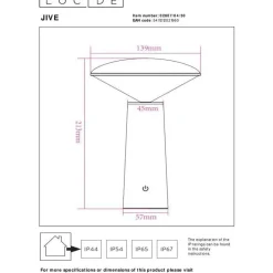LED-ulkopöytävalaisin Lucide Jive, himmennettävä, 6500K, valkoinen