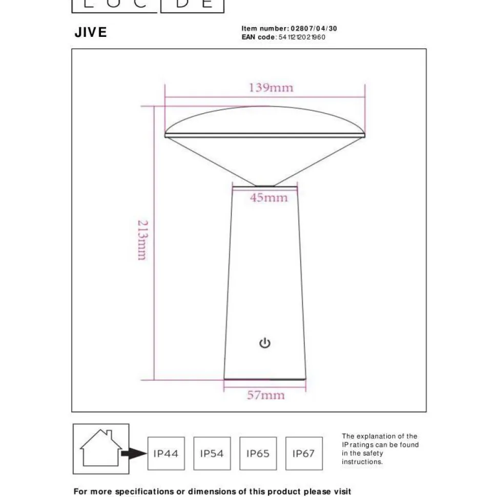LED-ulkopöytävalaisin Lucide Jive, himmennettävä, 6500K, valkoinen