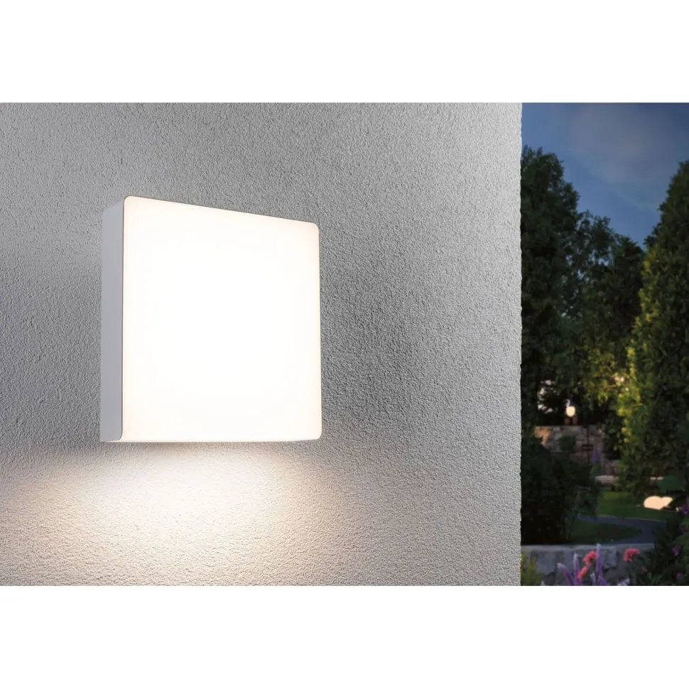 LED-ulkoseinävalaisin liiketunnistimella Paulmann Azalena, IP44, 3000K, korroosionkestävä, valkoinen