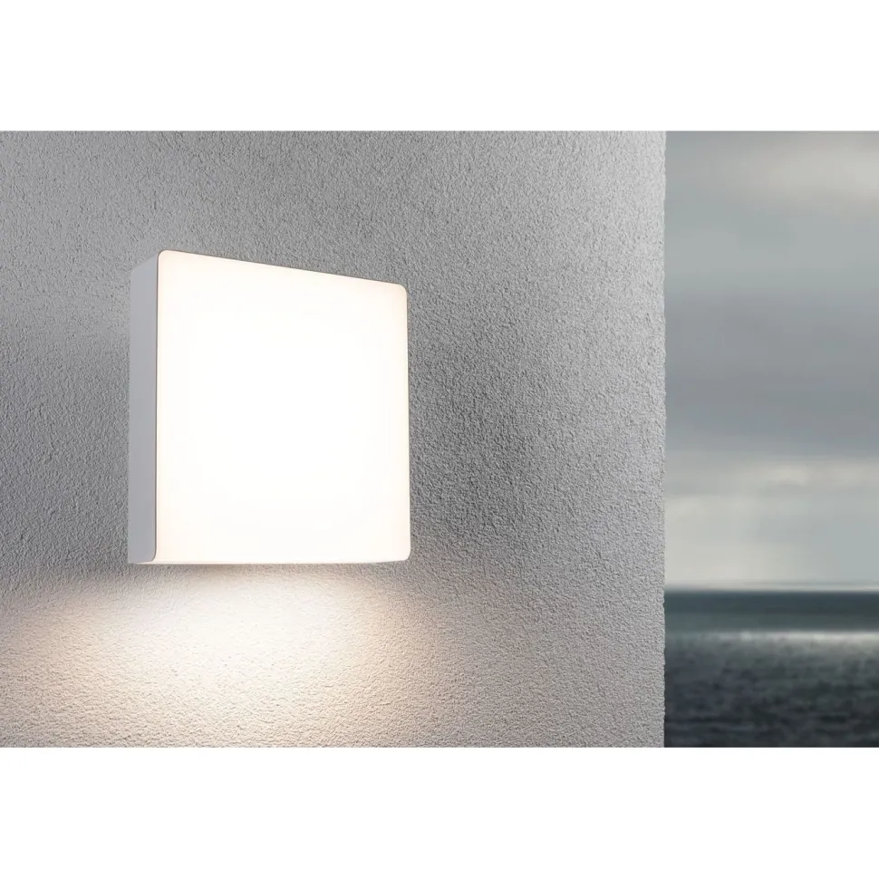 LED-ulkoseinävalaisin liiketunnistimella Paulmann Azalena, IP44, 3000K, korroosionkestävä, valkoinen