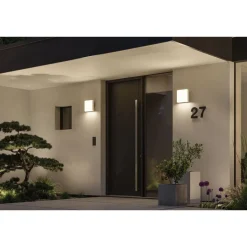 LED-ulkoseinävalaisin liiketunnistimella Paulmann Azalena, IP44, 3000K, korroosionkestävä, valkoinen